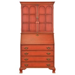 Jasper Cabinet Georgian Red Lacquered Drop Front Secretary Desk With Hutch