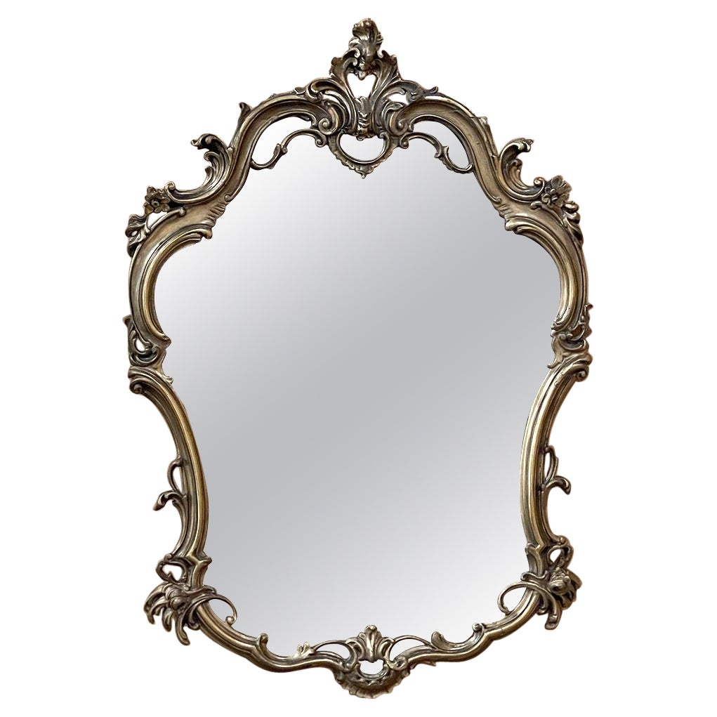 Antique Italian Baroque Patinaed Giltwood Mirror For Sale