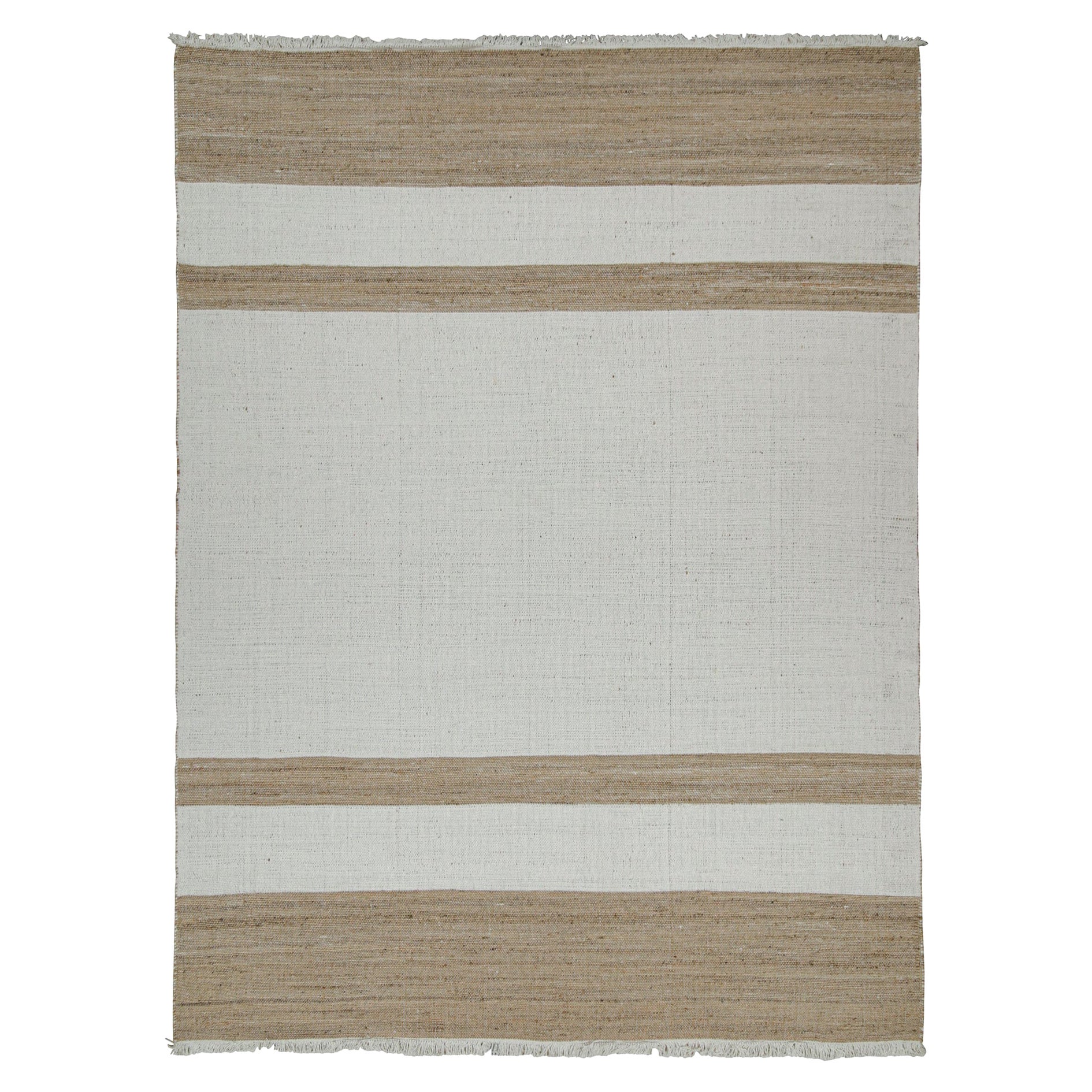 Rug & Kilim's Contemporary Flat Weave aus Jute in Weiß und Beige-Braun gestreift