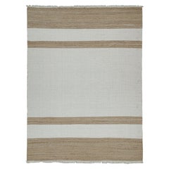 Rug & Kilim’s Contemporary Jute Flat Weave in White and Beige-Brown Stripes