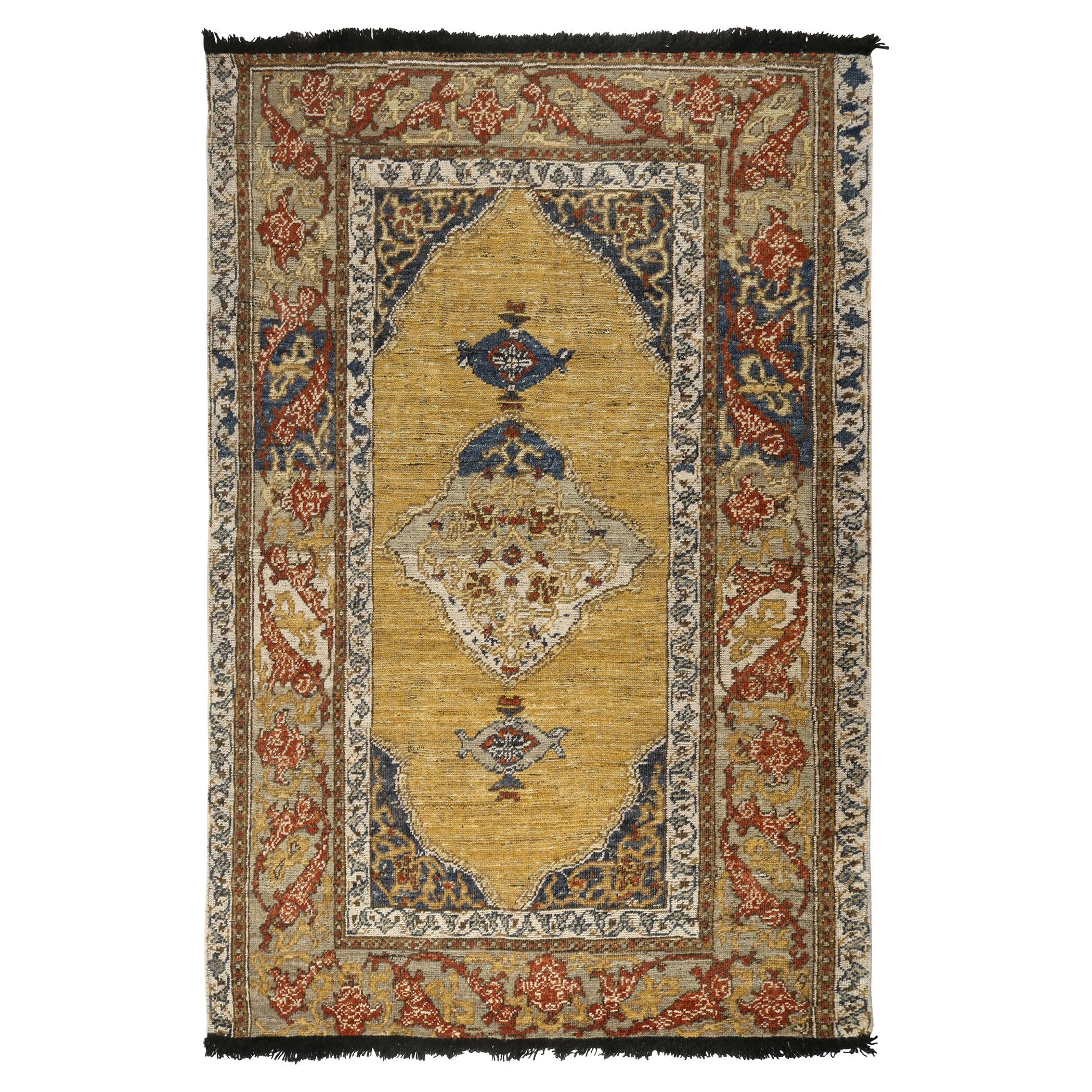 Rug & Kilim’s Classic Style Rug in Gold Medallion Style with Red Floral Patterns For Sale