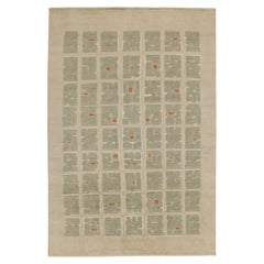 Rug & Kilim’s French Style Art Deco Rug in Beige & Green High-Low Square Pattern