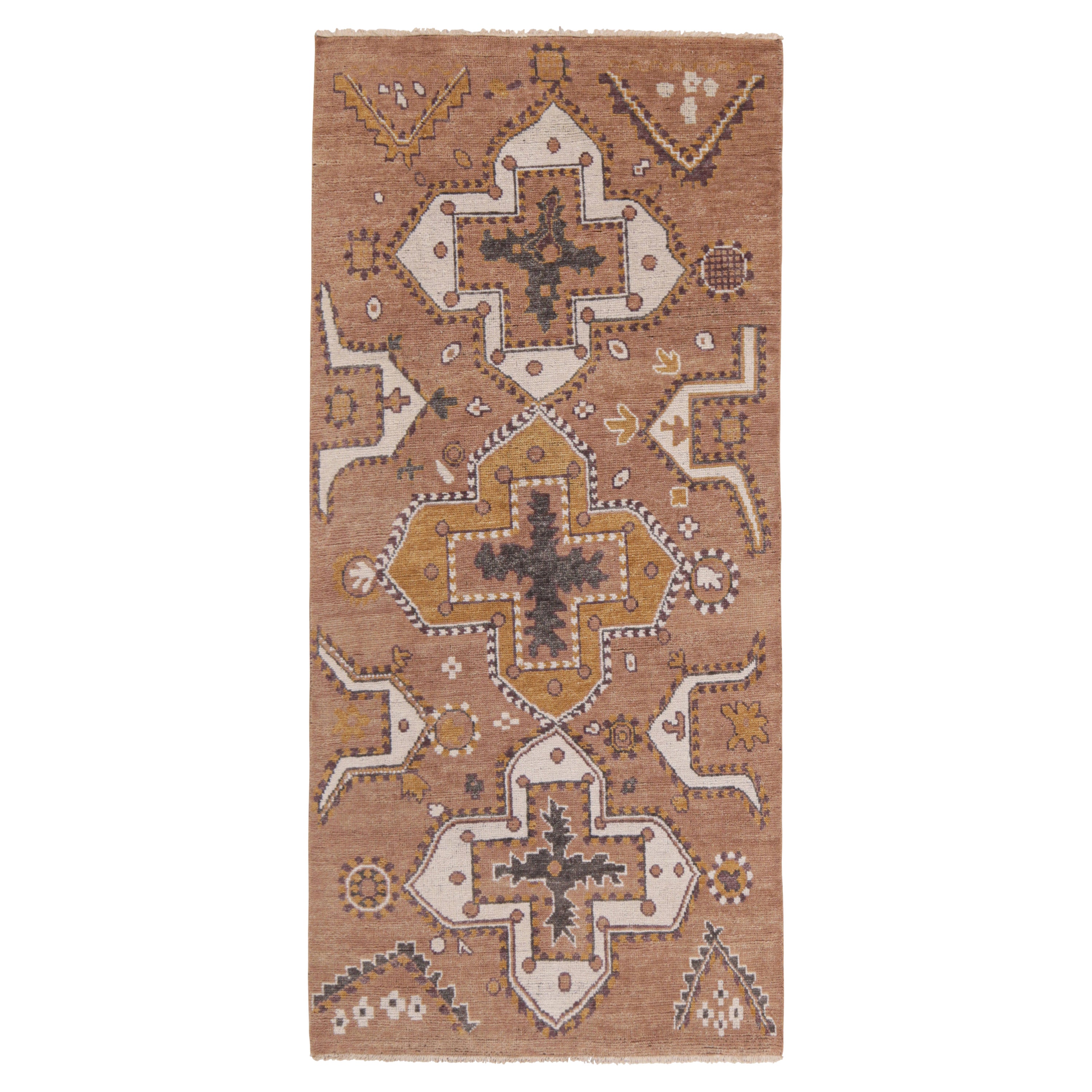 Rug & Kilim’s Tribal Style Rug in Rust with Gold and White Medallion Patterns For Sale