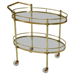 1950's Solid Brass Italian Oval Bar Cart 