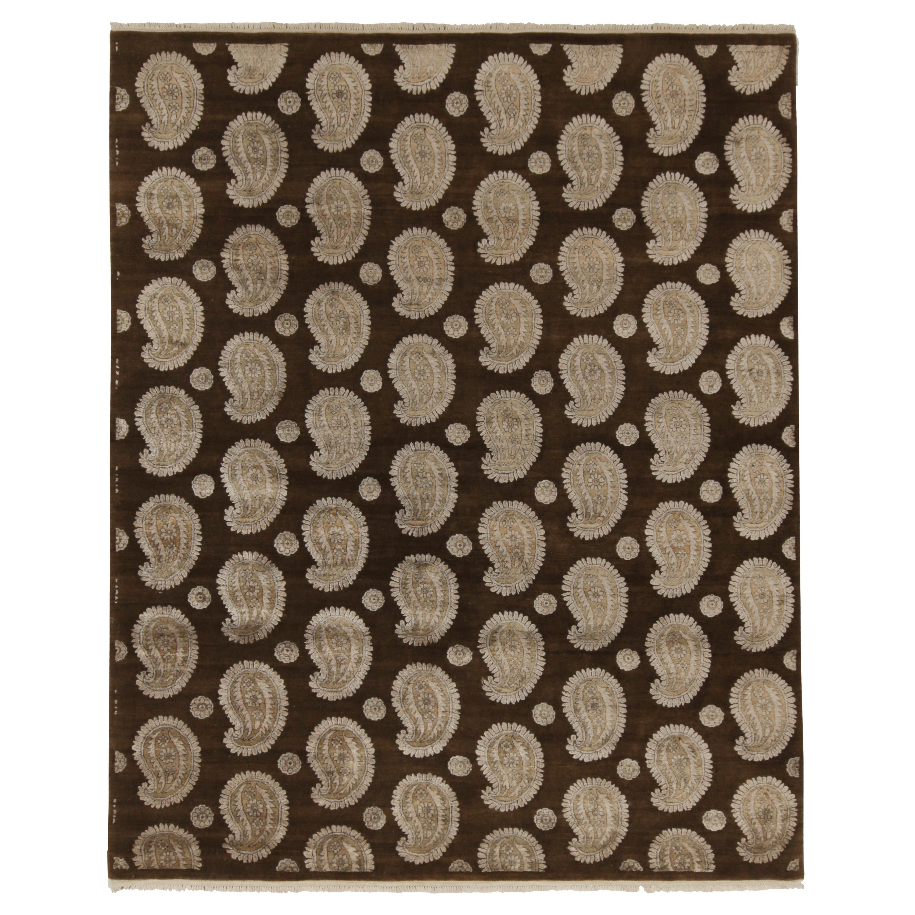 Rug & Kilim’s Classic Style Rug in Brown with Ivory Paisley Patterns For Sale