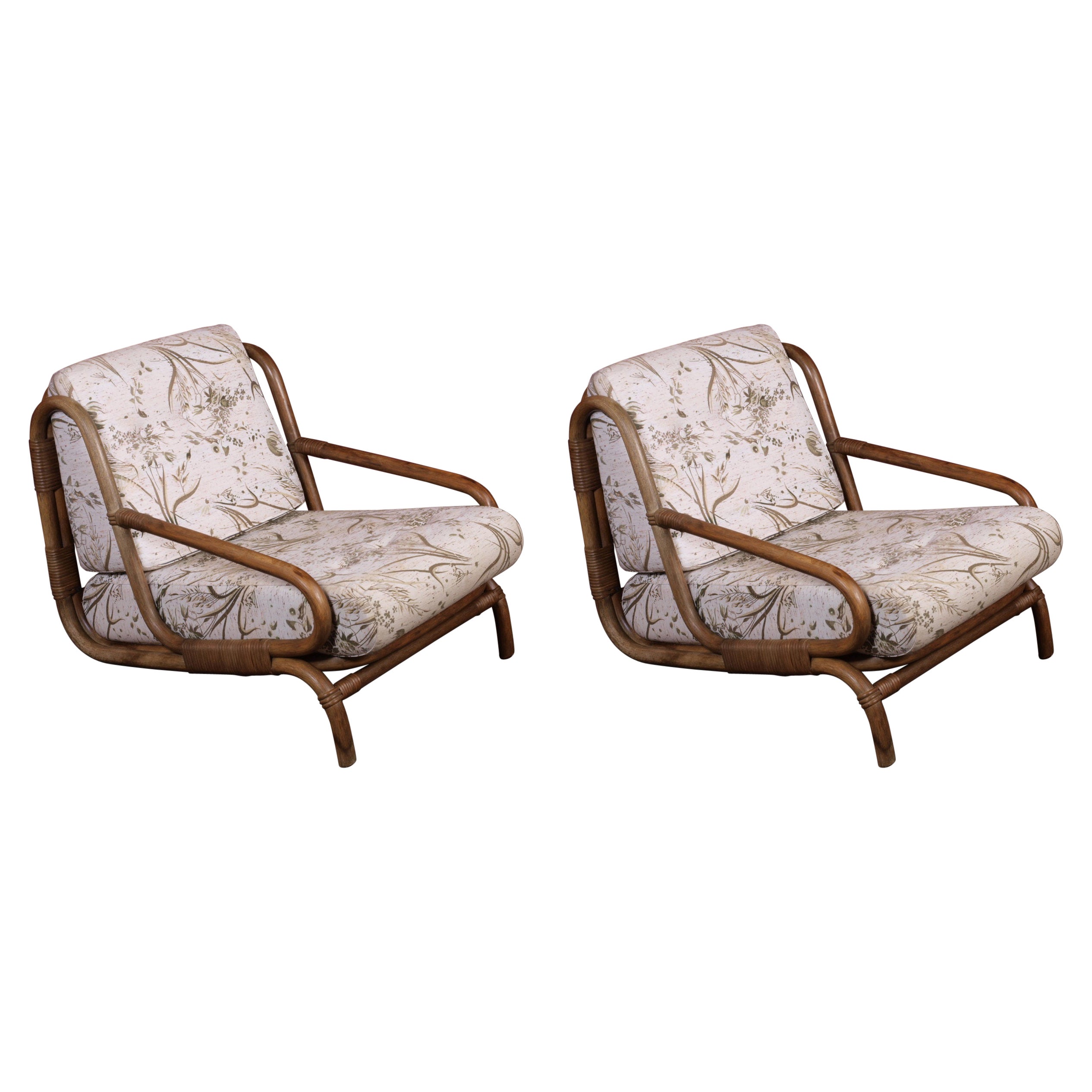 Rare Bamboo Vintage Danish Lounge Chairs, set of 2 For Sale