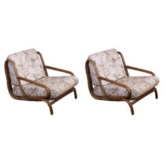 Rare Bamboo Vintage Danish Lounge Chairs, set of 2