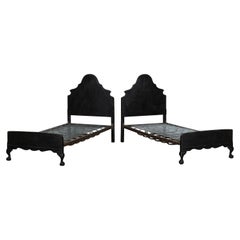Pair English Ebonised Walnut Single Beds