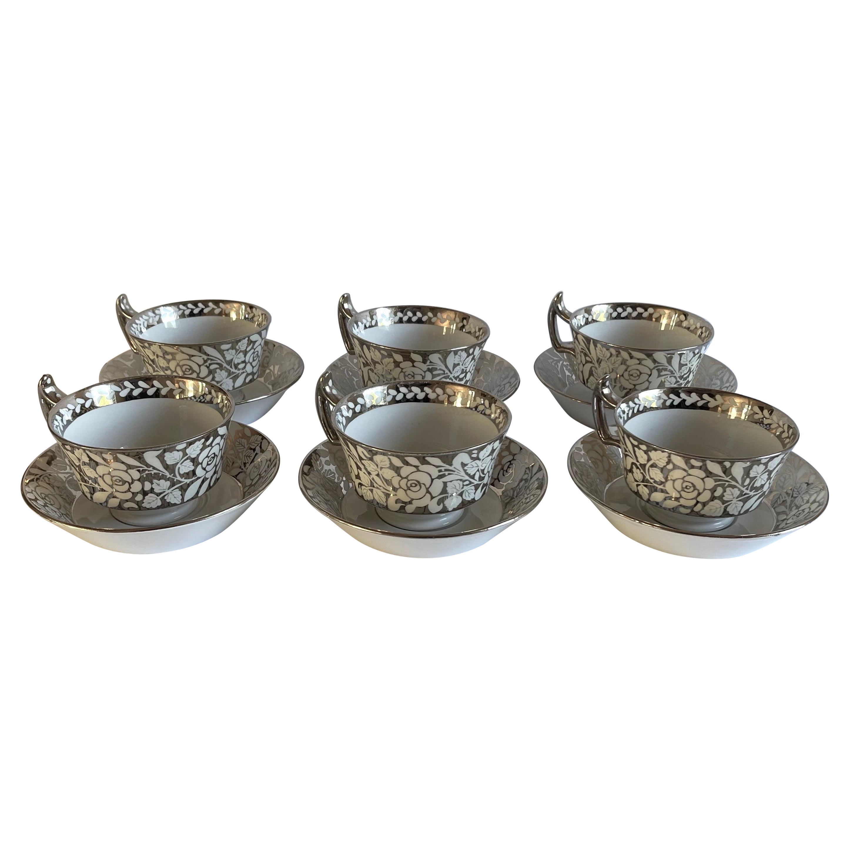 1930s Wedgwood Lustreware Tea Cups & Saucers, Set of 6