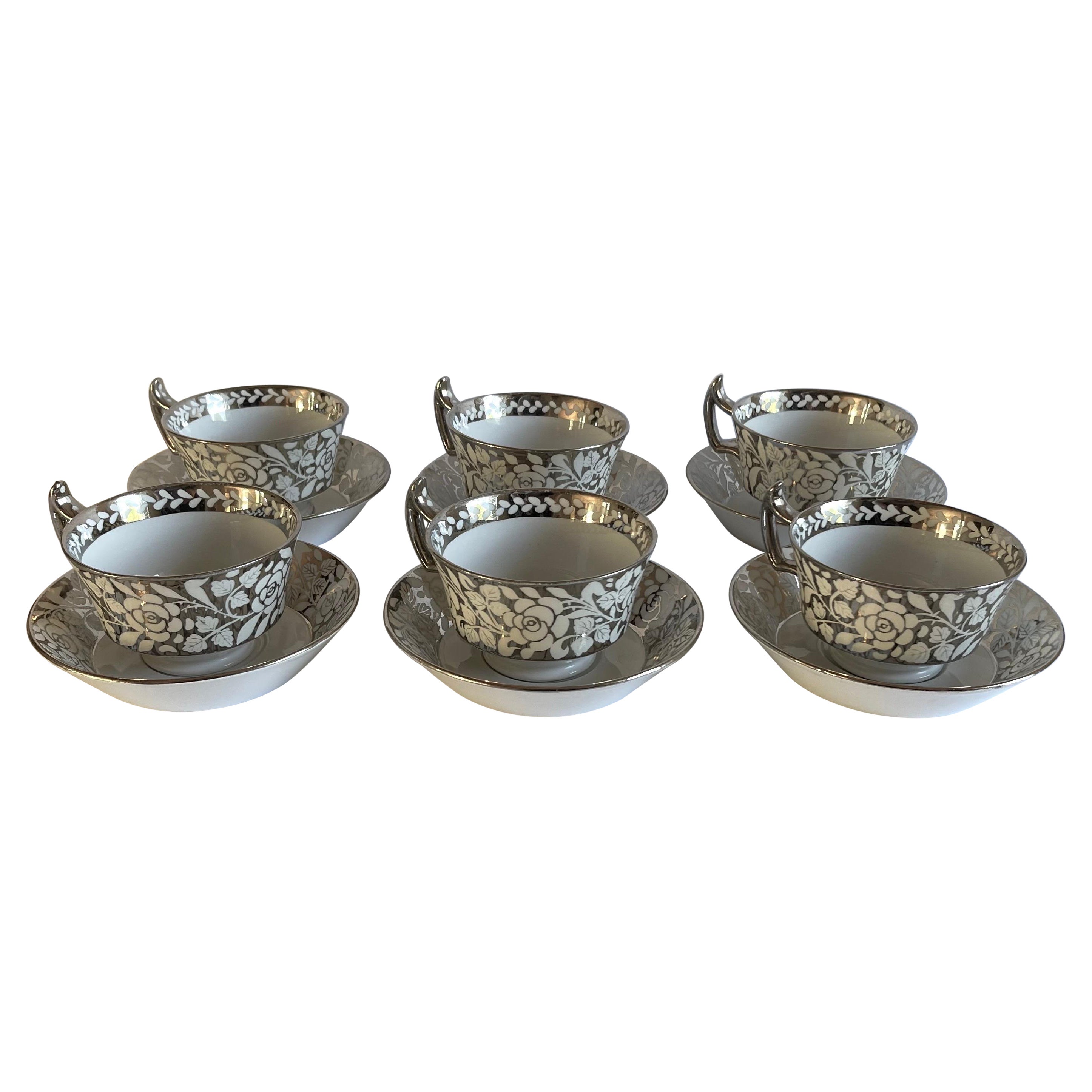 Juego de 6 tazas y platillos de té Wedgwood Lustreware, años 30