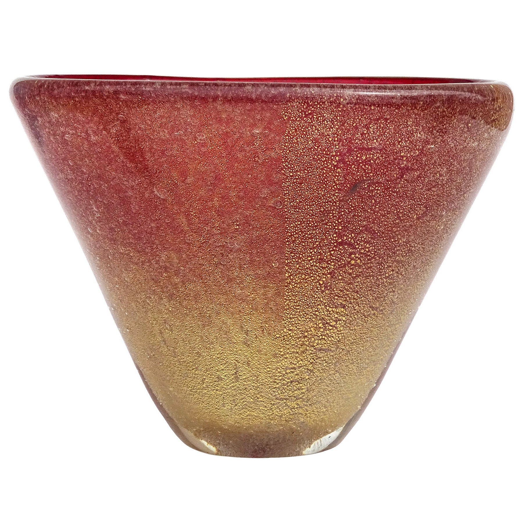 Seguso Vetri d'Arte Poli Murano Red Gold Flecks Italian Art Deco Glass Vase