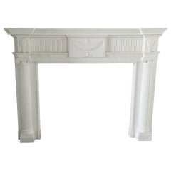 Hand-Carved White Marble Fireplace Mantel with Fluting in the Regency Style