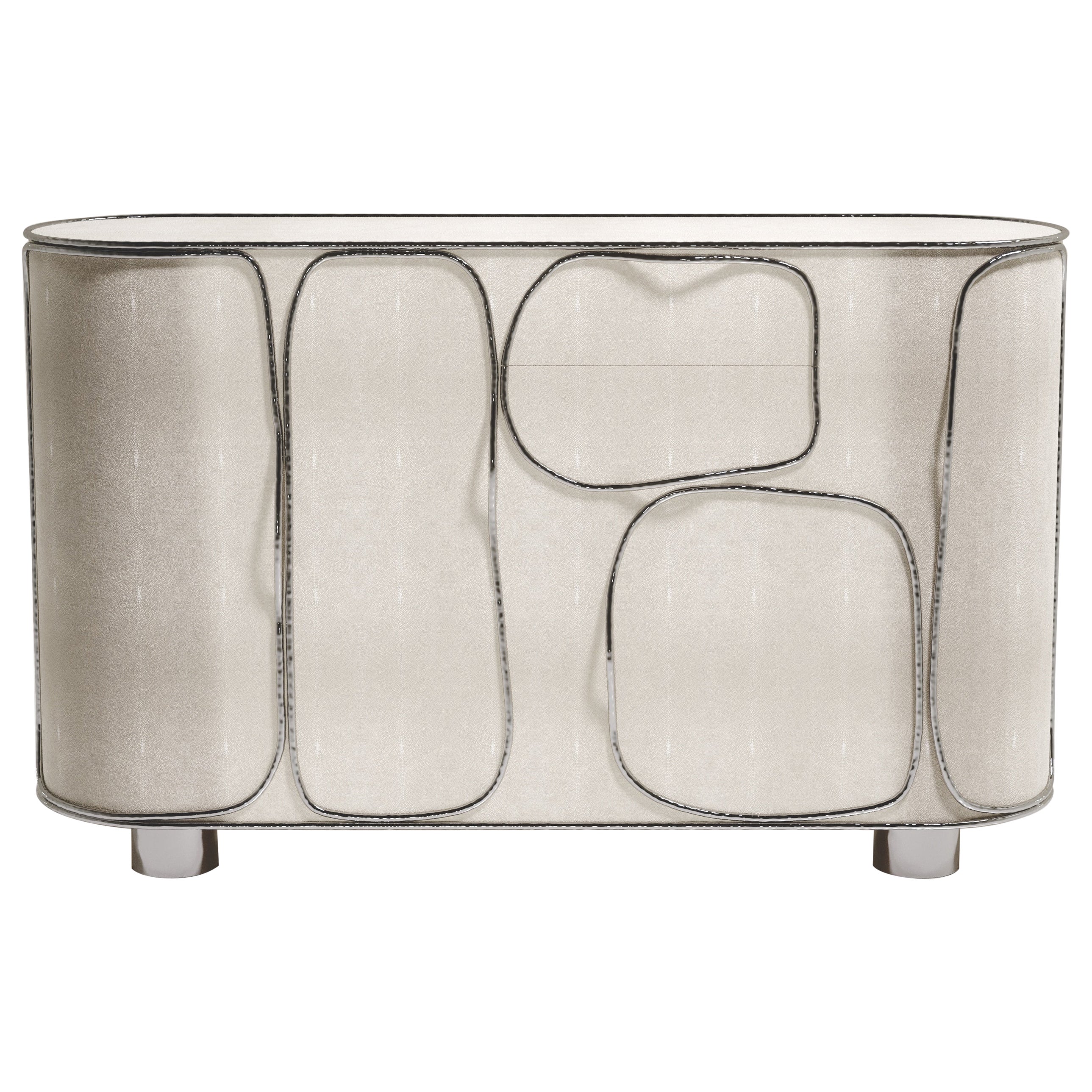 Shagreen Buffet with Chrome Finish Stainless Steel Details by R&Y Augousti