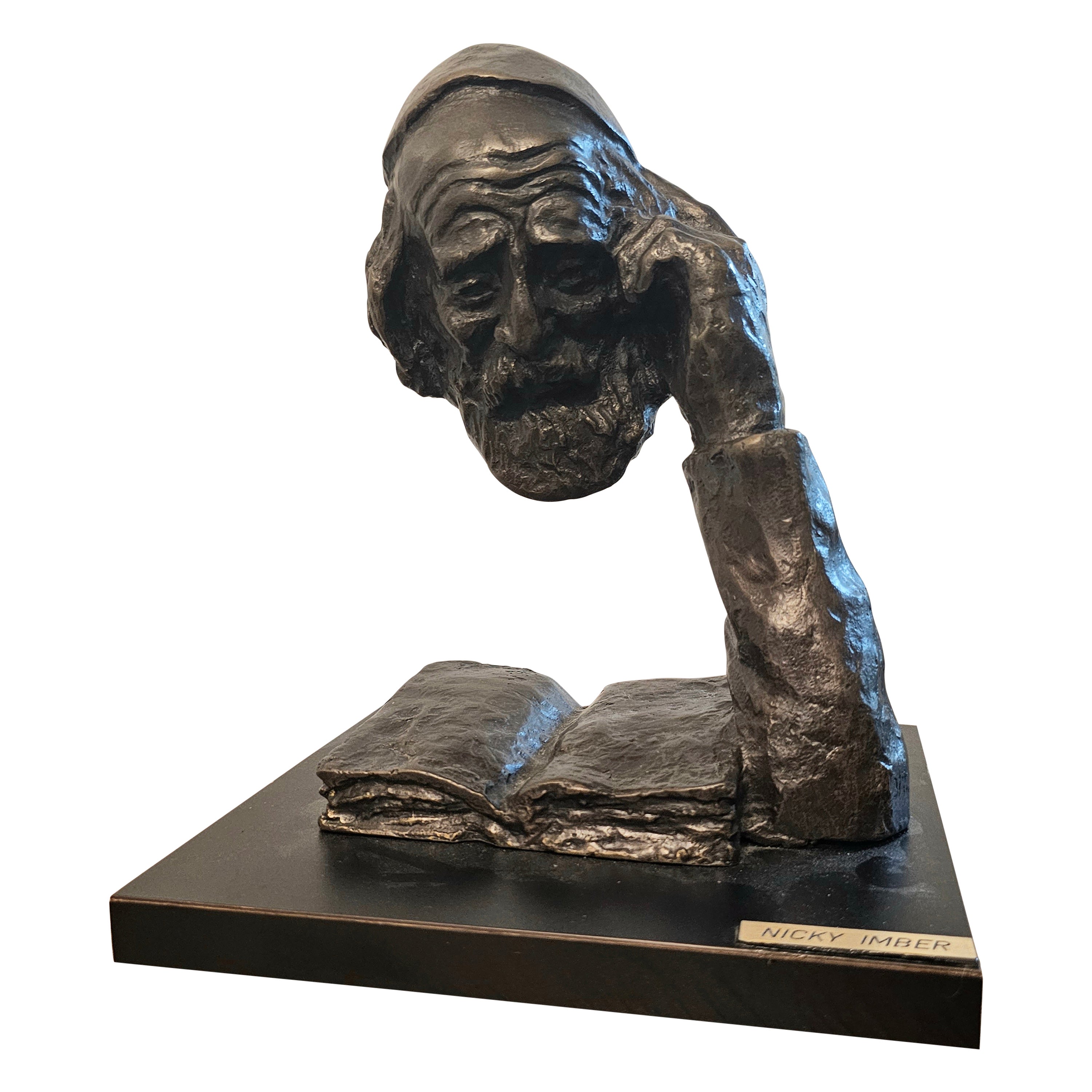 Nicky Imber (Austrian/Israeli 1920-1996) Bronze Sculture of Rabbi Reading Torah For Sale