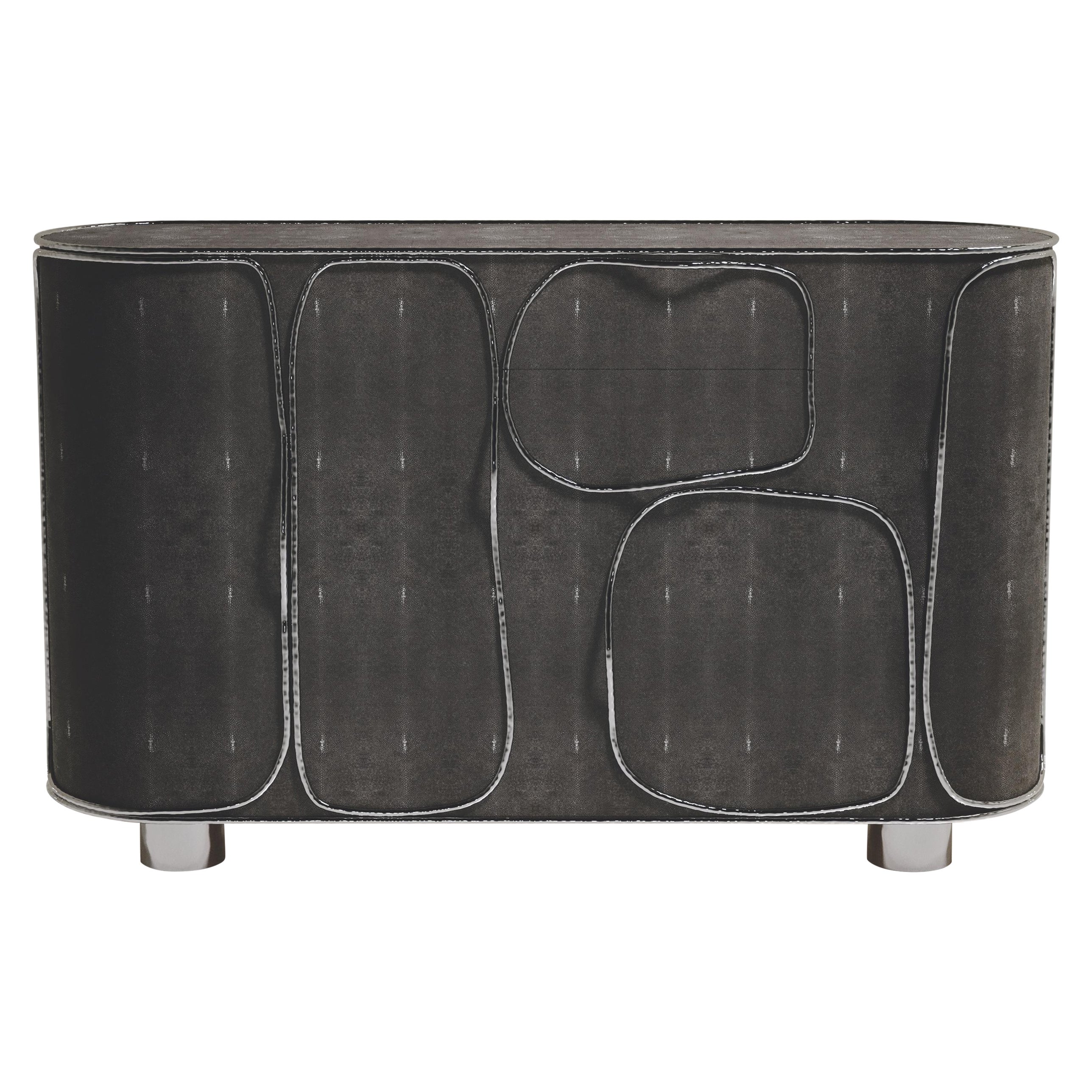 Shagreen Buffet with Chrome Finish Stainless Steel Details by R&Y Augousti For Sale