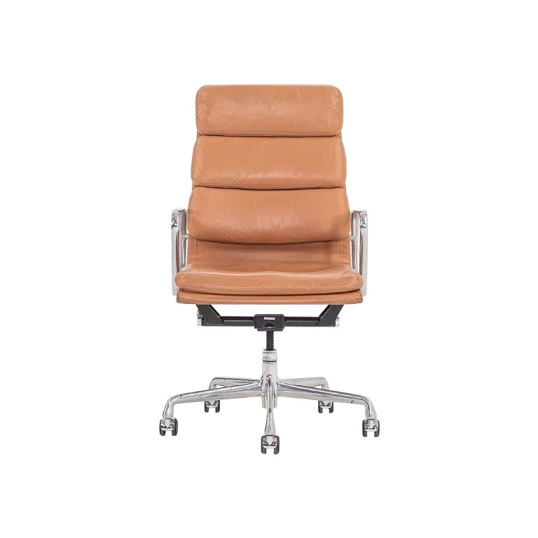2004 Herman Miller Eames Soft Pad Executive Desk Chairs in Tan Leather For Sale
