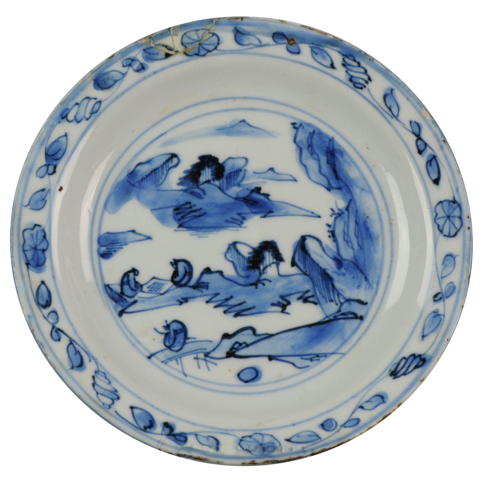 Antique Chinese Porcelain Late Ming or Transitional China Literati, ca 1600 For Sale