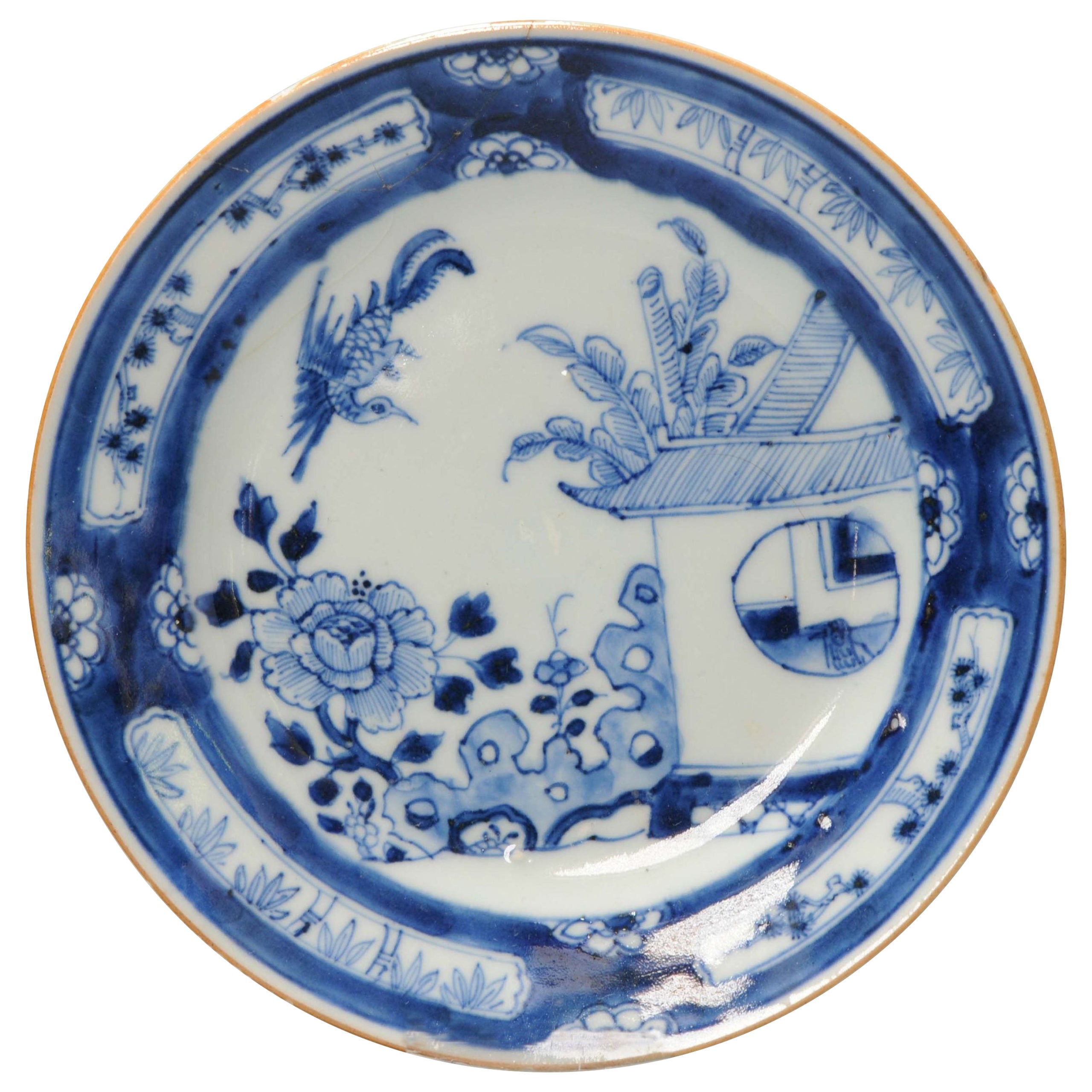 Antike chinesische Wüstenschale aus Porzellan, Cuckoo im Haus, 18. Jahrhundert im Angebot