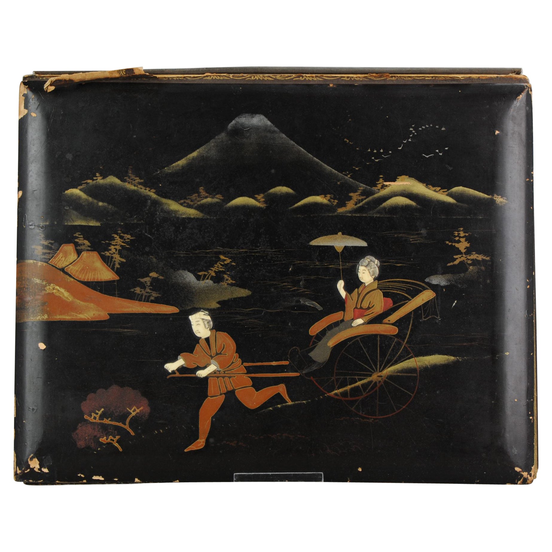 Antique Student Writing Map Japanese Lacquer Ware Writing Meiji Period For Sale