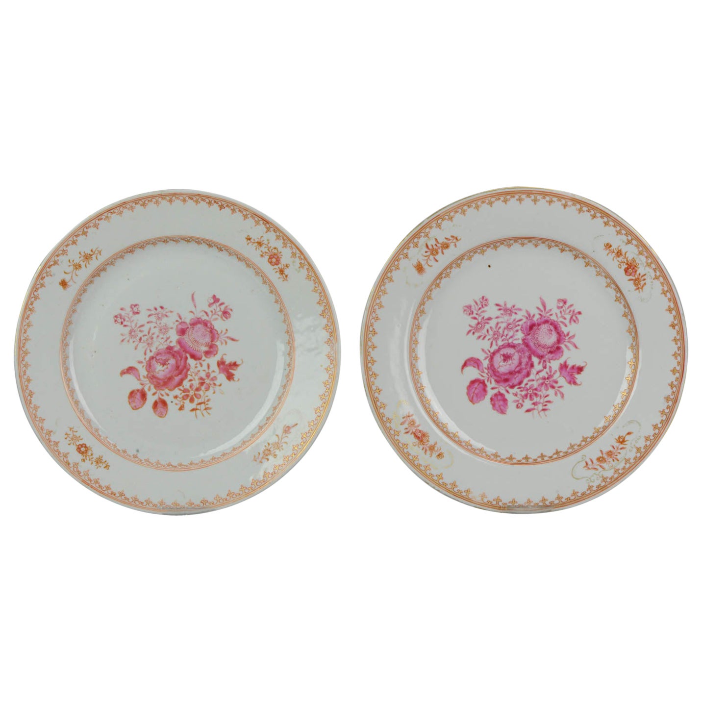 Pair of Antique Plate Crane Fencai Porcelain Famille Rose China, 1736-1795 For Sale