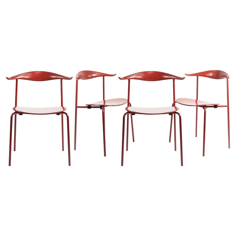 2020 Ensemble de quatre chaises de salle à manger CH88T par Hans Wegner pour Carl Hansen en rouge en vente