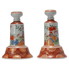 Pair of Antique Candle Sticks Set of Hichozan Japanese Arita Porcelain, 19th Cen