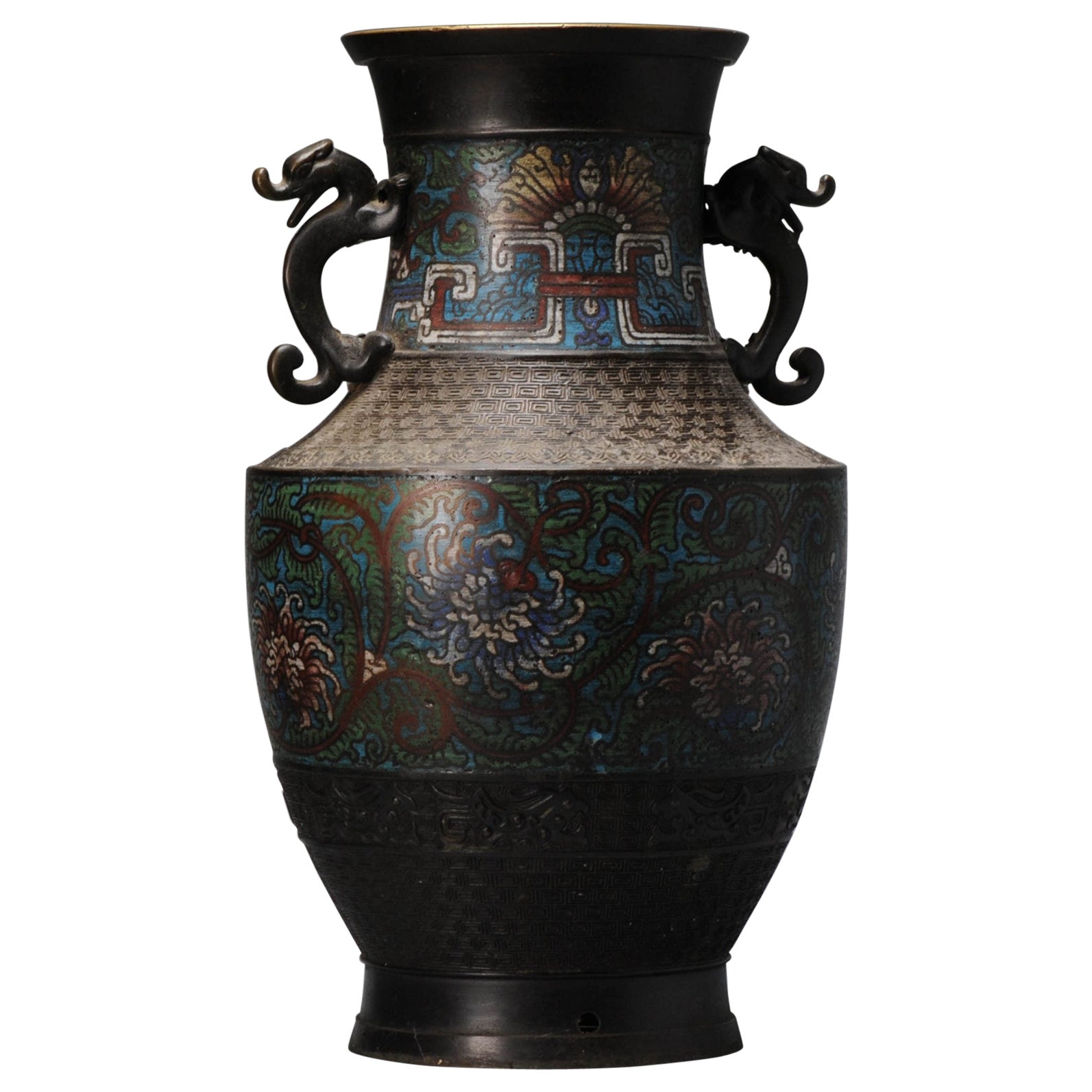 Antike Bronze/Kupfer Cloisonné-Vase China/Japan, 19/20.