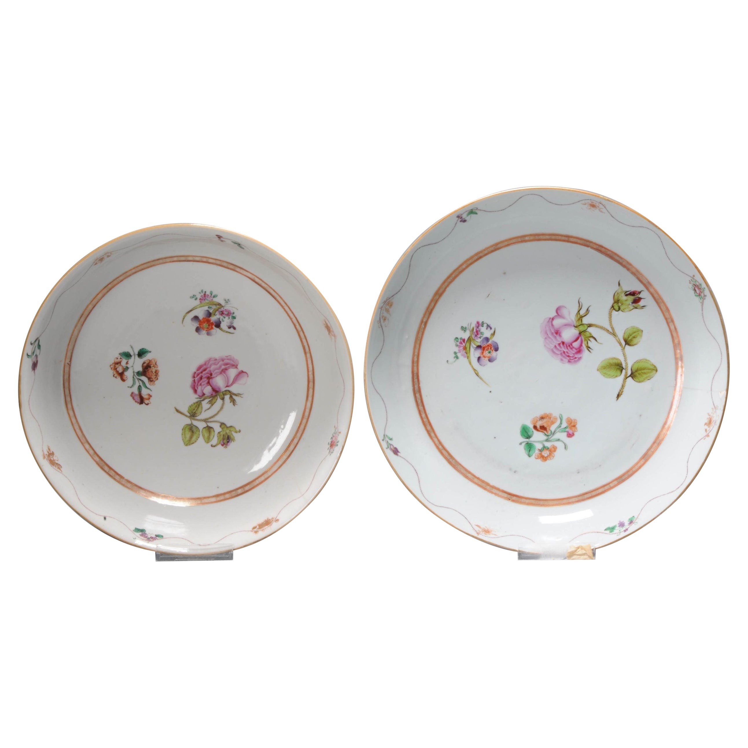 Grand ensemble ancien bol et plat chinois Qianlong Famille Rose, 18ème siècle