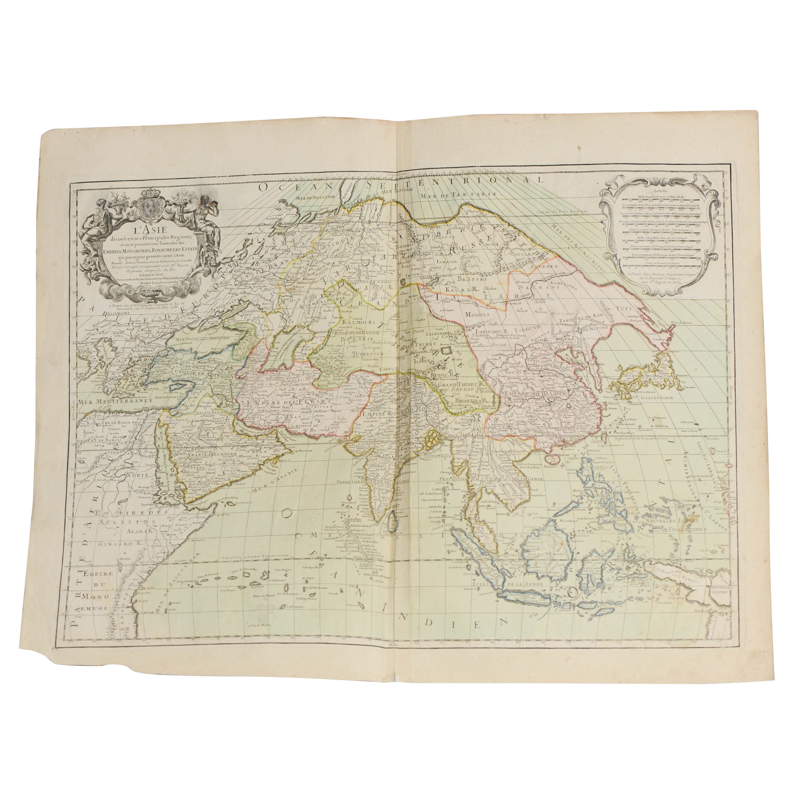 Antique French Map of Asia Including China Indoneseia India, 1783 For Sale