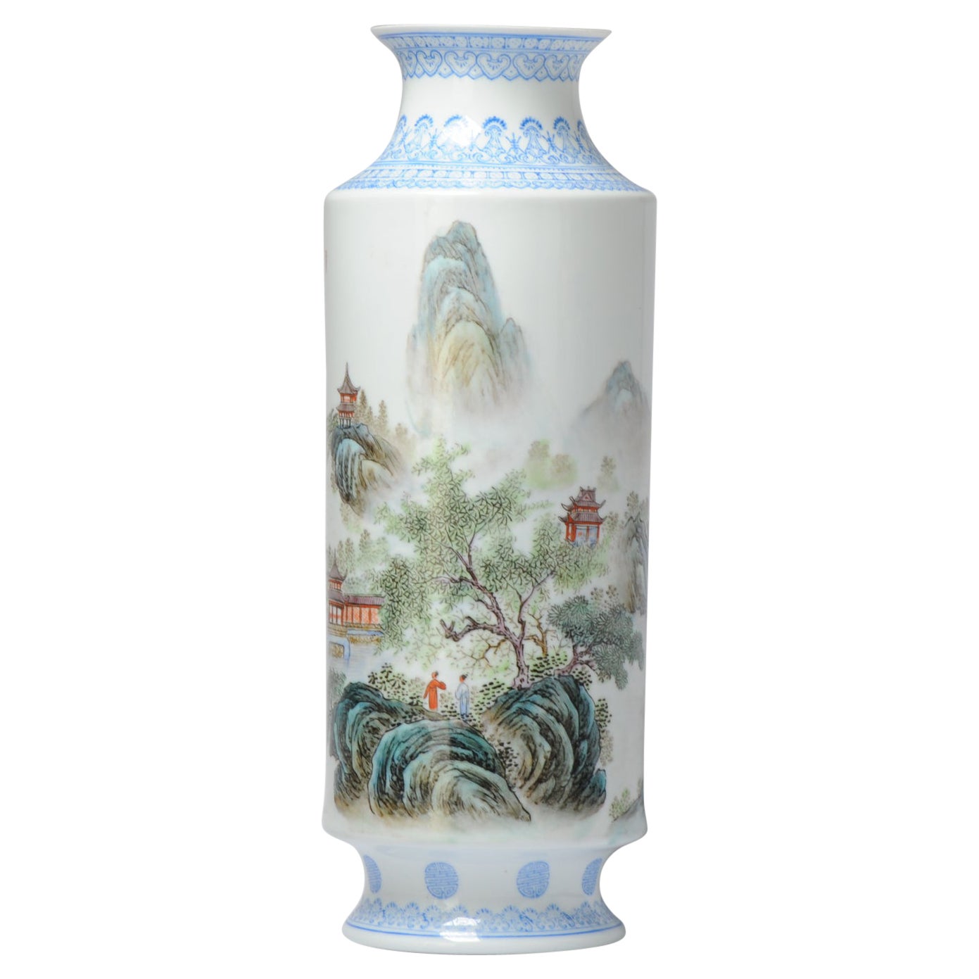 Quality Vintage Chinese Porcelain Proc Landscape Vase, 1970-1980 For Sale
