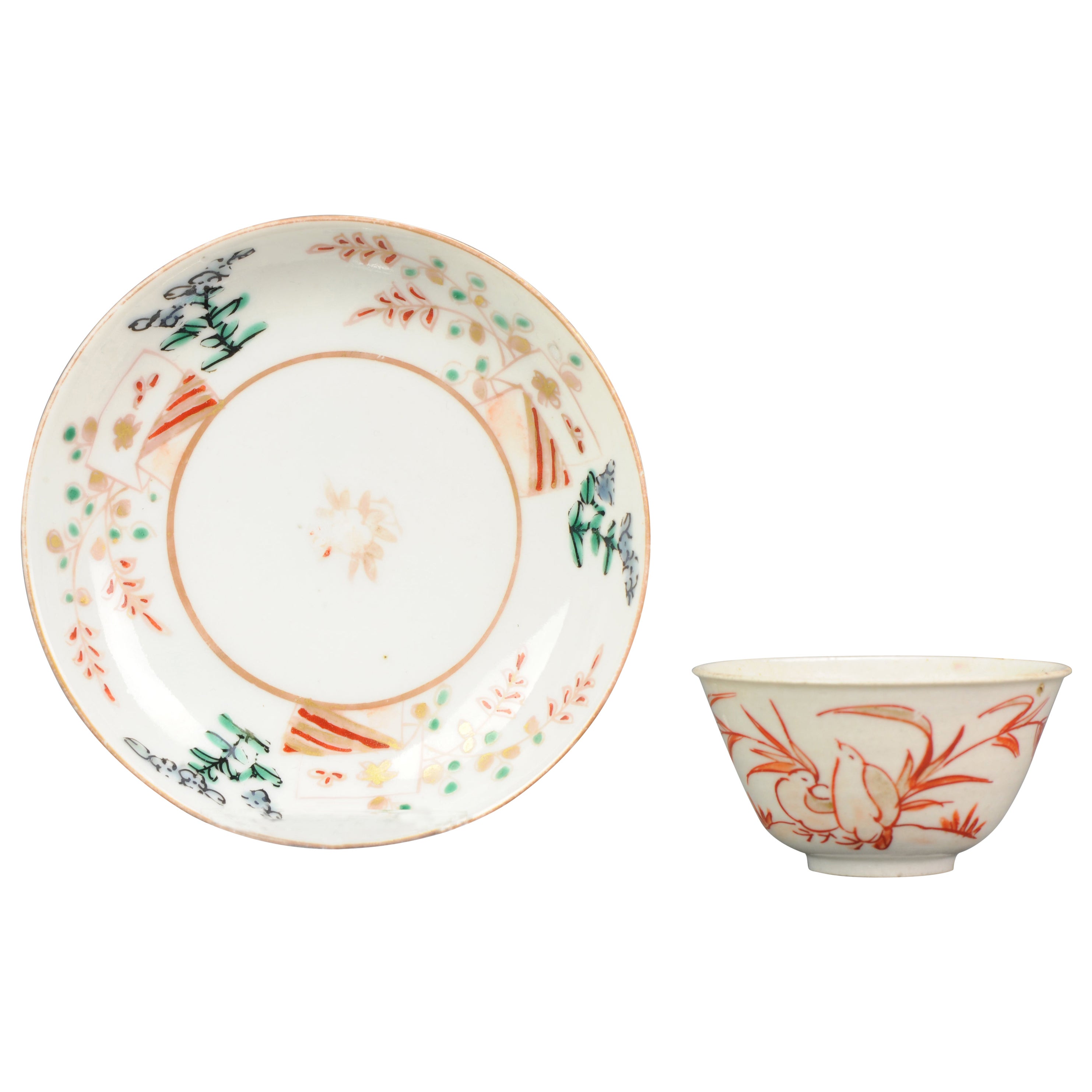 Set Edo Period Japanese Porcelain Imari Tea Cup & Saucer, ca 1700