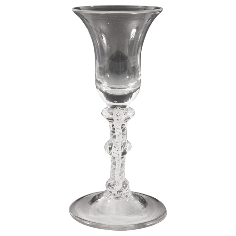 An 18th Century Triple Knop Opaque Twist Wine Glass c1760 For Sale