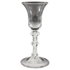 Antique An 18th Century Triple Knop Opaque Twist Wine Glass c1760