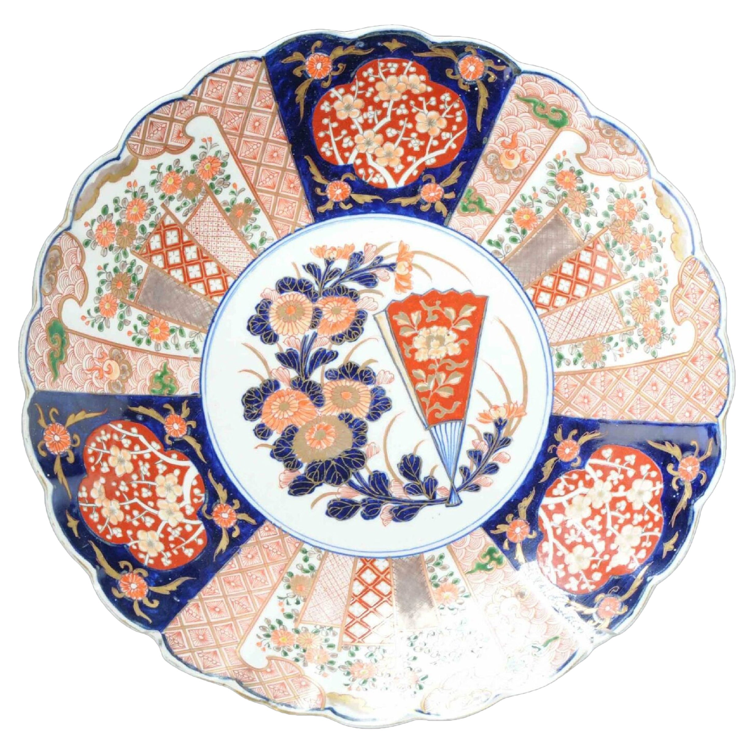 Antique Japanese Arita Imari Charger with Different Flowers, 19th Century