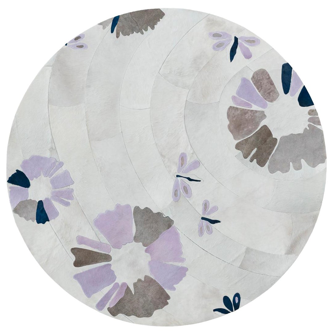 Sasha Bikoff X Art Hide Customizable Cowhide White & Gray Shibori Round Area Rug For Sale
