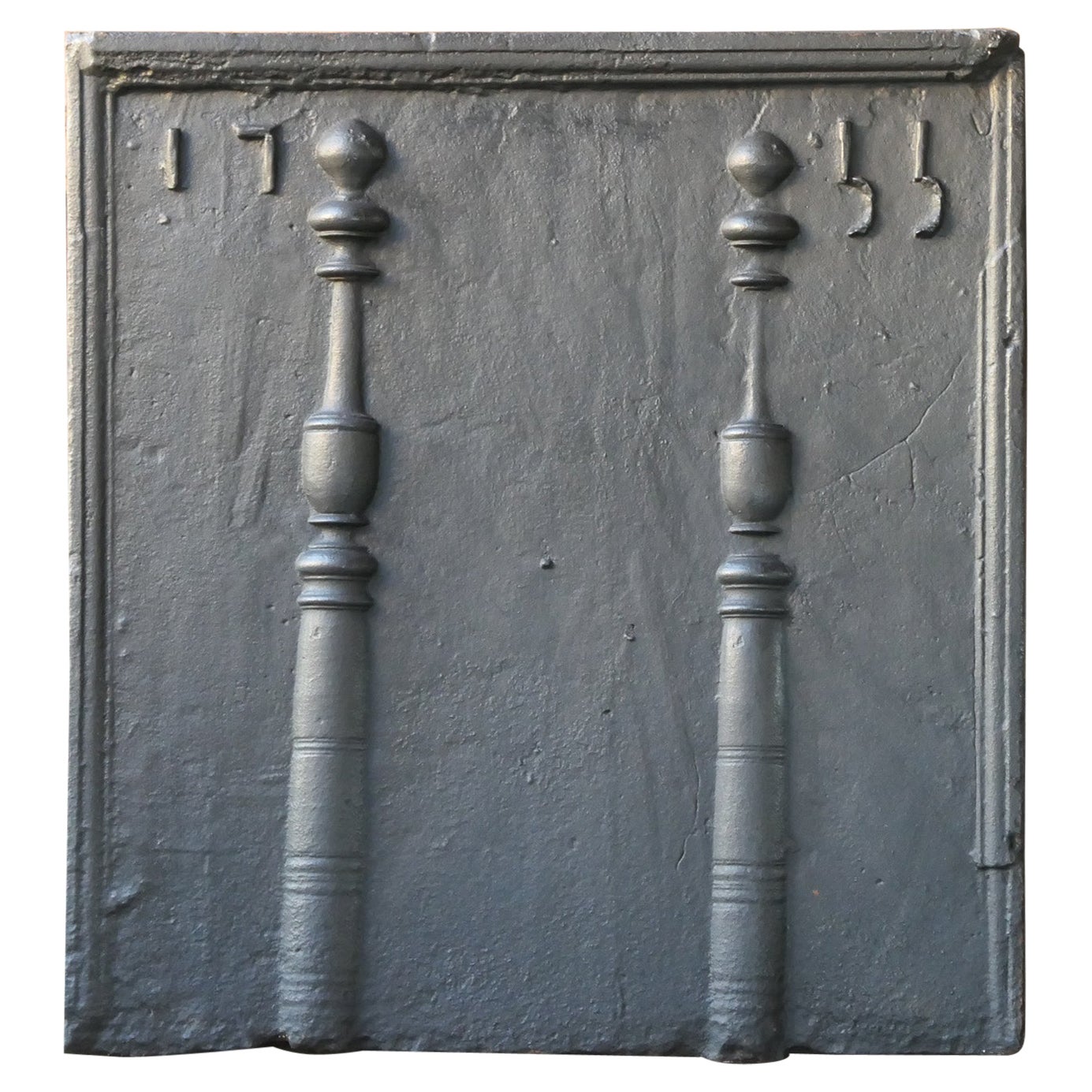 18th Century French Fireback / Backsplash with Pillars of Hercules, Dated 1755 For Sale