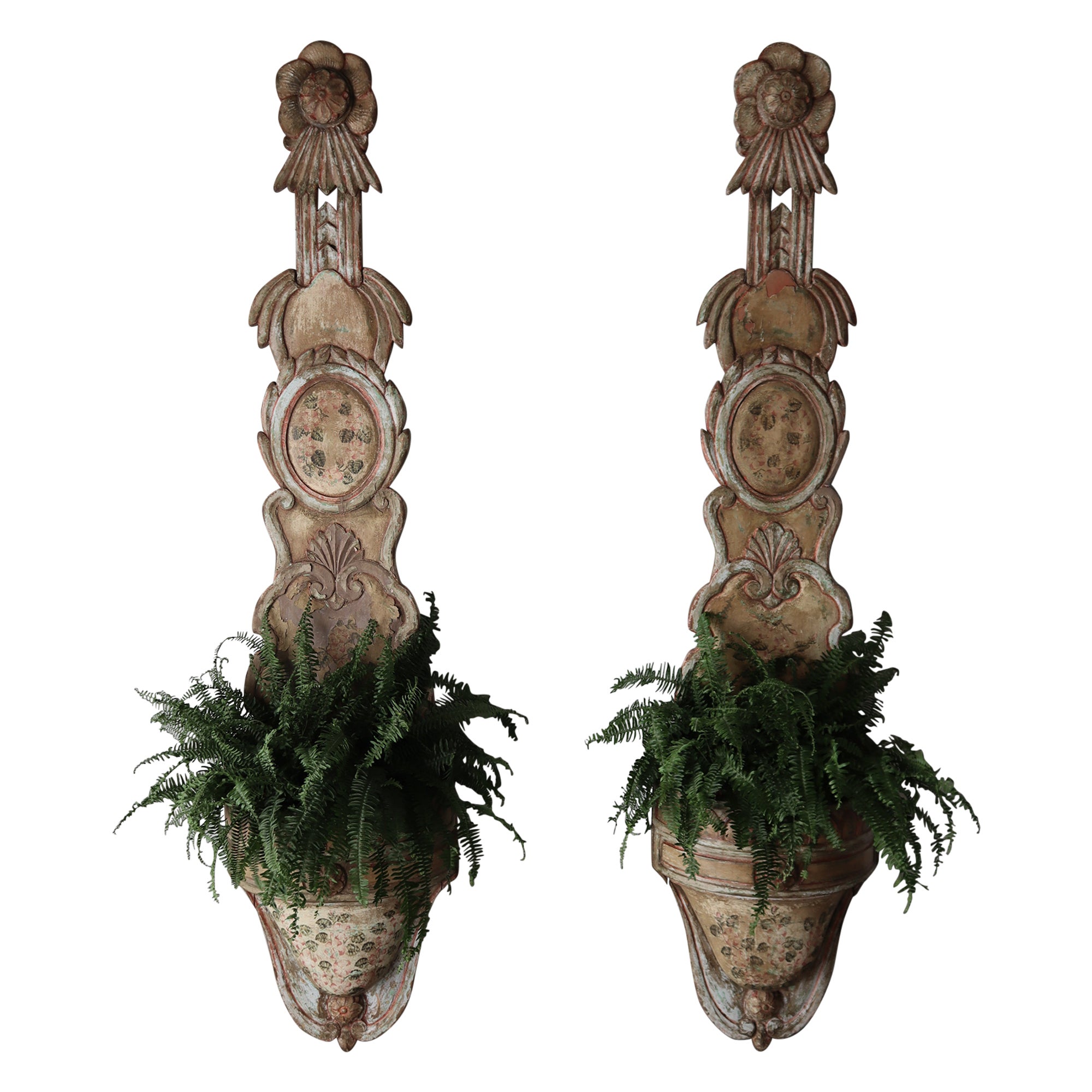 8ft Tall Pair of Antique European Wood Jardiniere Planters For Sale