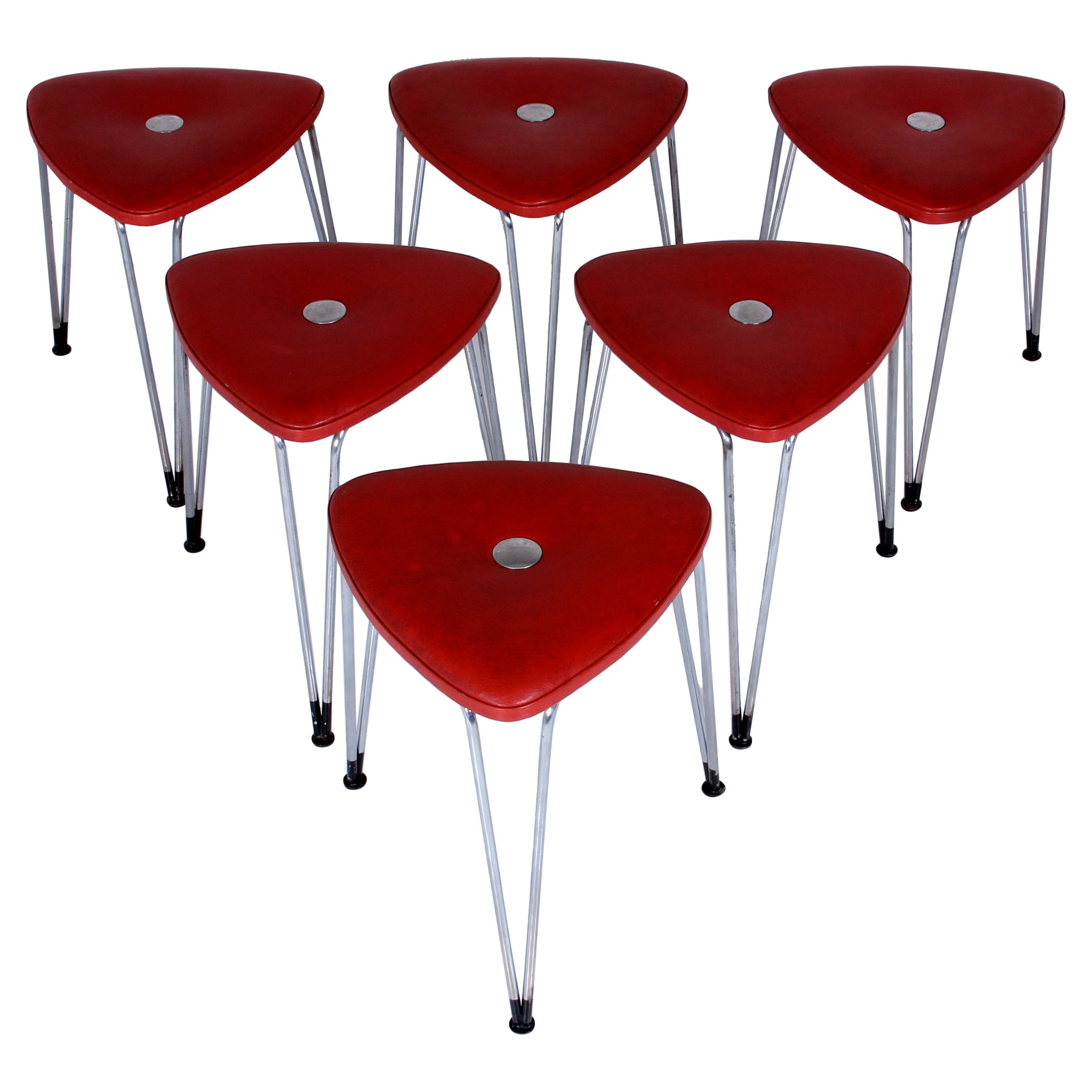 SET of SIX  mid-century STOOLS by Günter Talos Vienna or pin legs ar. 1950  For Sale