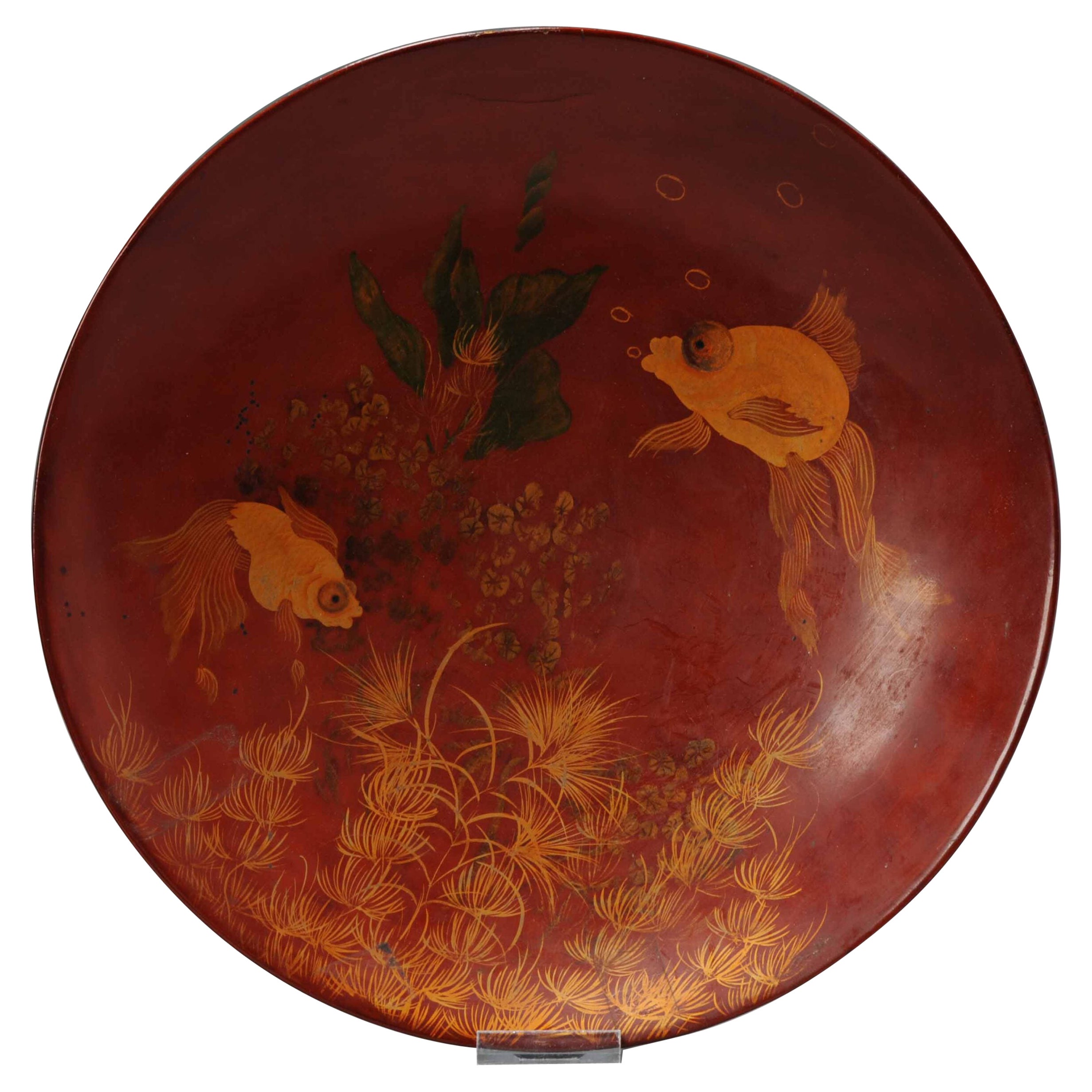 Vietnam / Indochine Circular Lacquered Wooden Plate Nguyen Duy For Sale