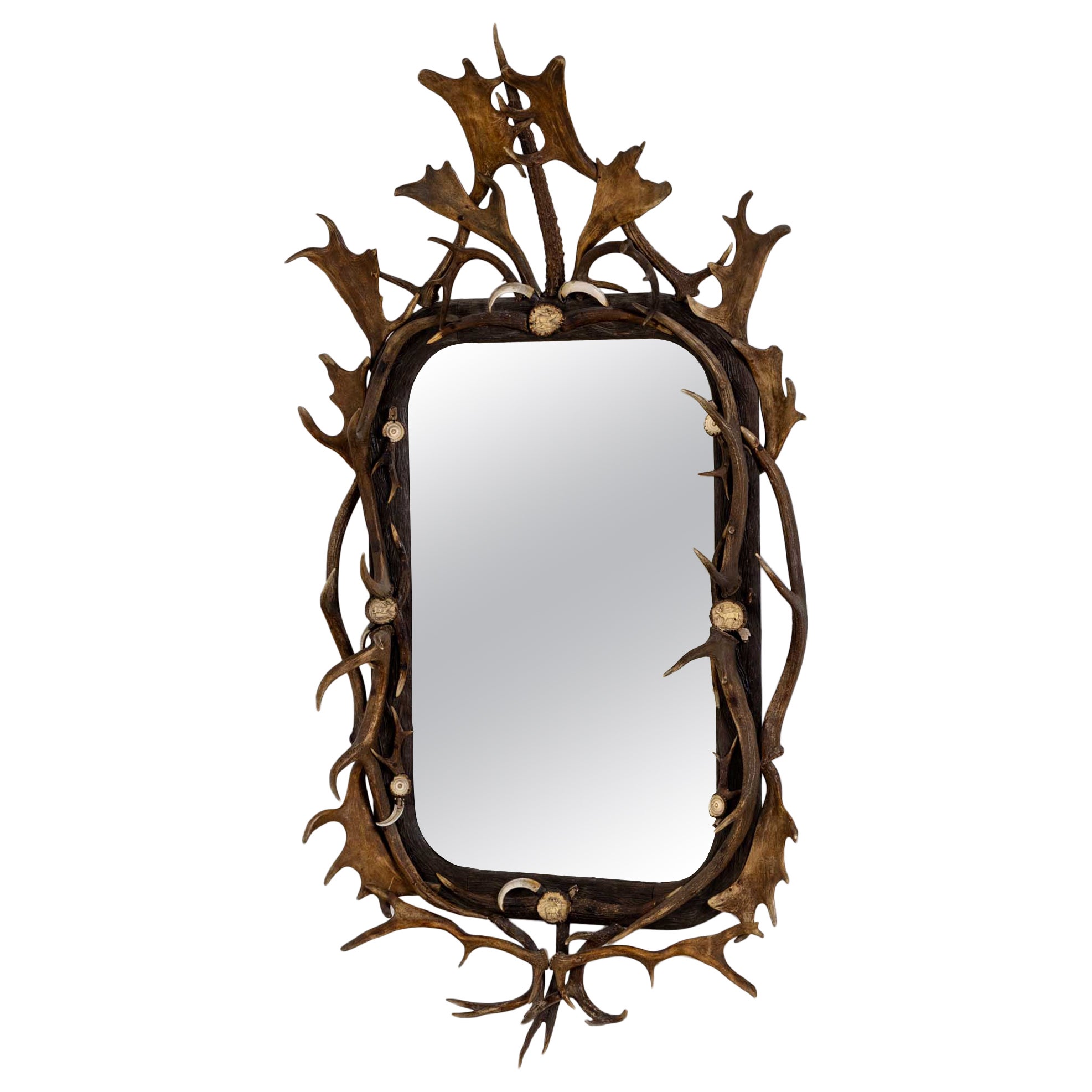 Wall Mirror with Stag Antlers, 2nd half 19th century