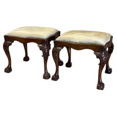 Antique Mahogany Chippendale Claw and Ball Ottomans, A Pair