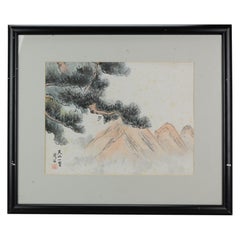 Lovely Landscape Painting Artist Painted Pine Tree, 19th or Early 20th Century