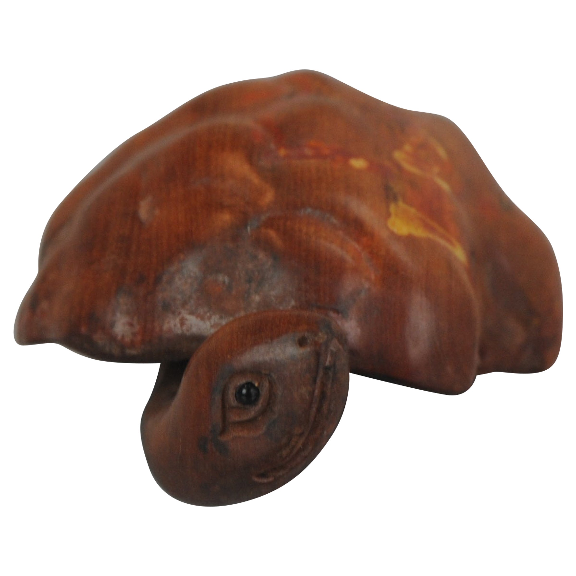 Box Wood Netsuke Turtle Mushroom Japanese Japan Signed, 20th Century