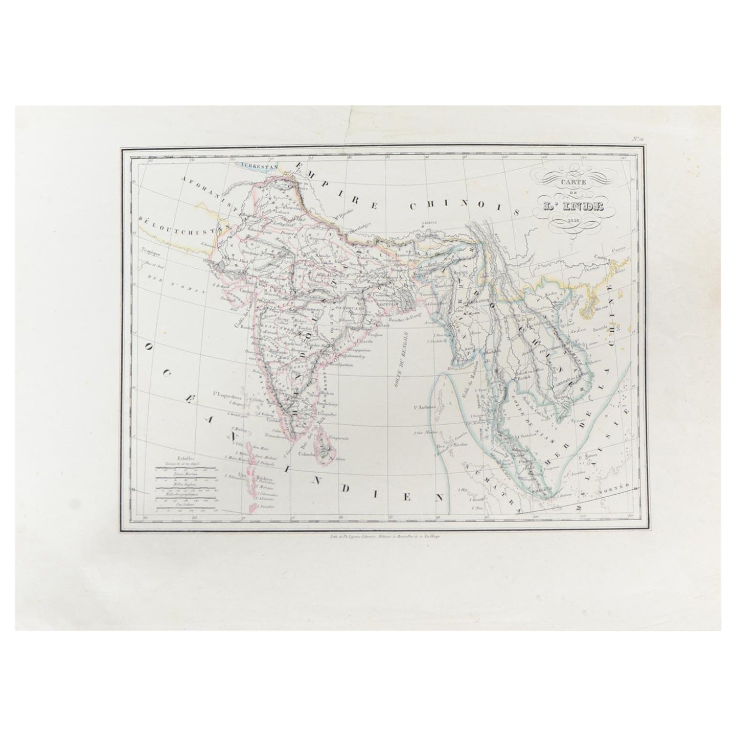 Antique Carte de L'Inde Myanmar, Malaysia Vietnam Map of Asia the Chinese Empire For Sale