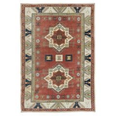 6.8x10 Ft Handgefertigter türkischer Teppich in geometrischem Design, Vintage-Wollteppich in Rot