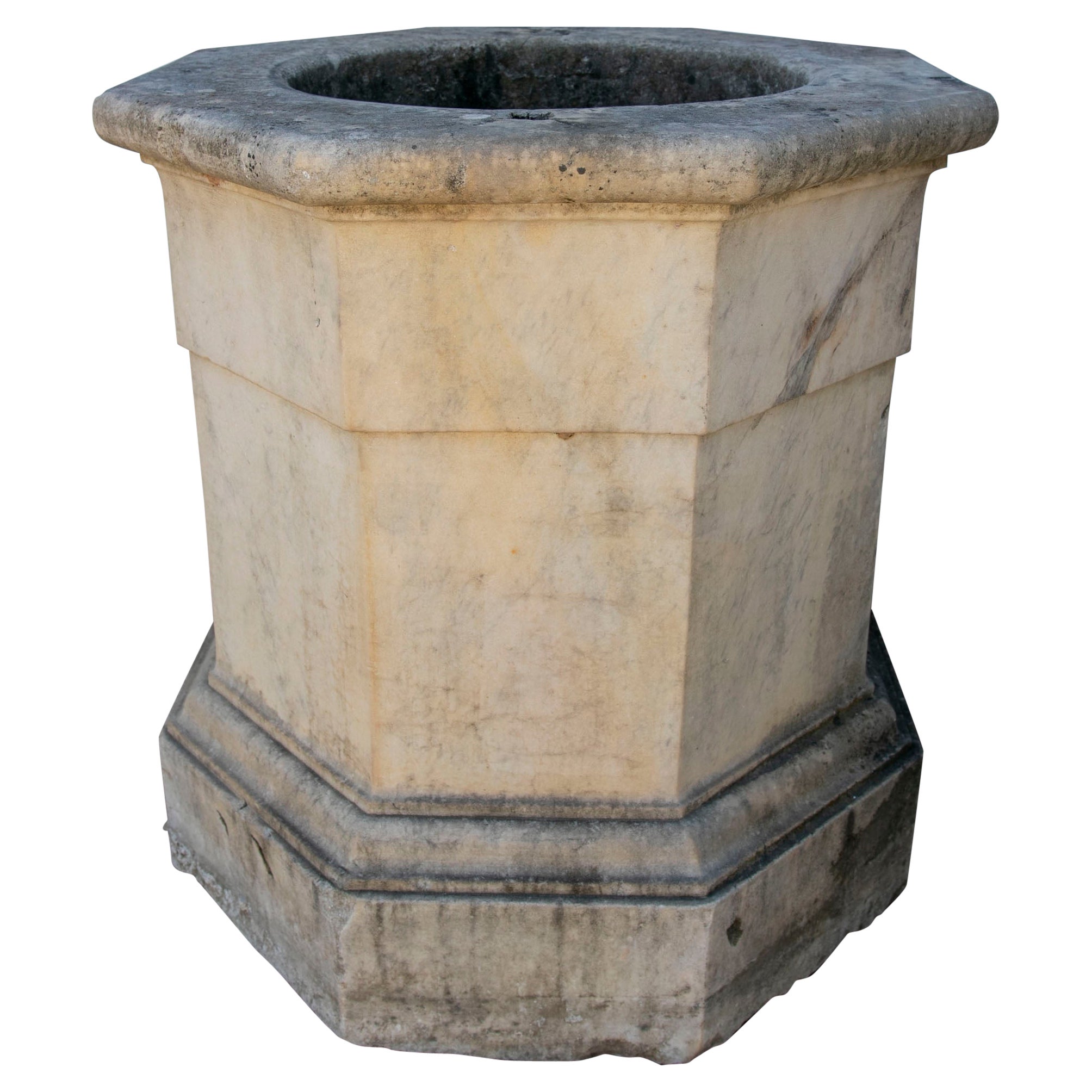 18th Century Spanish White Marble Octagonal  Well Spout For Sale