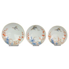 Set of 3 Antique Japanese Footed Bowls Porcelain Dish Japan, 18/19th Century