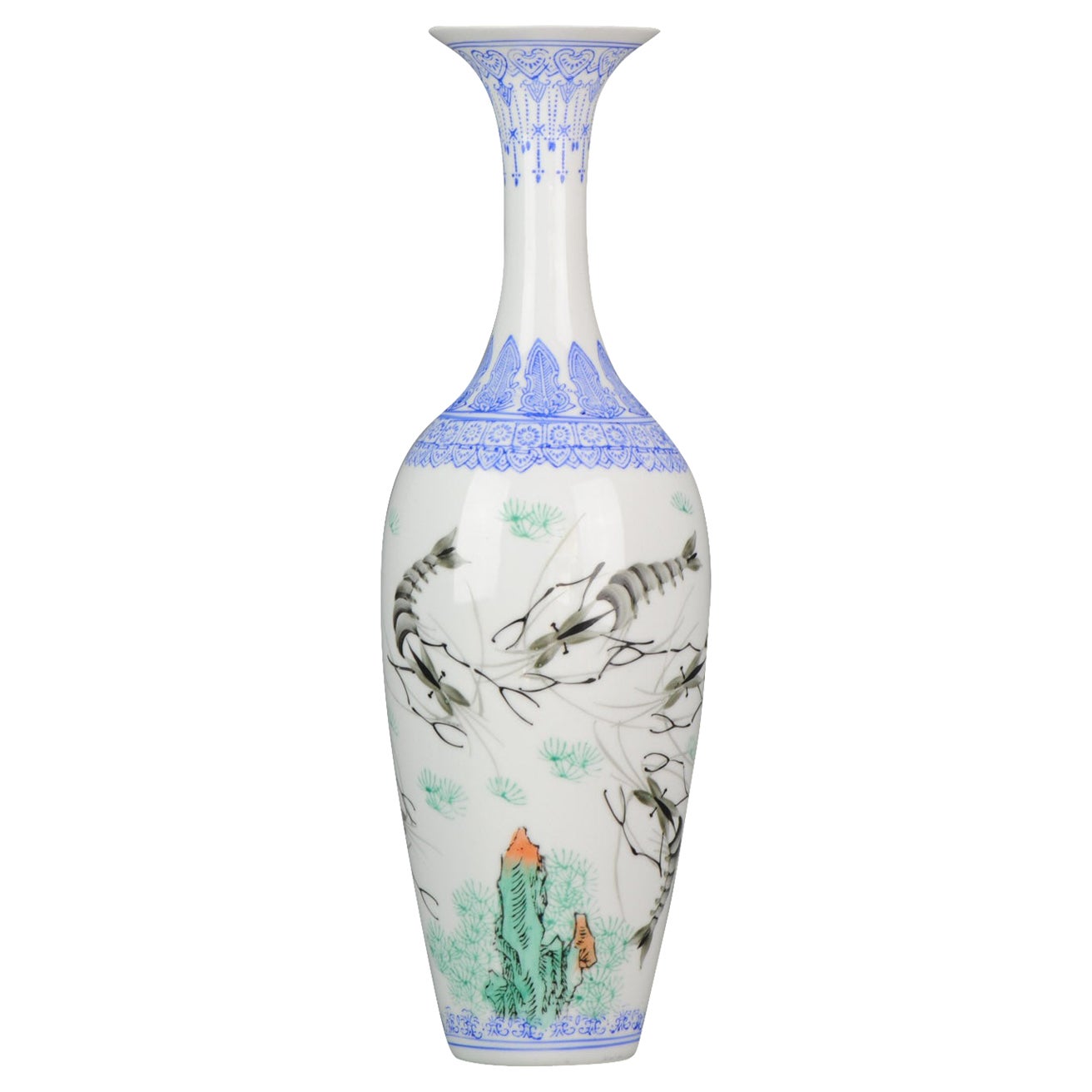 Crayfish Jingdezhen Proc Eggshell Porcelain Vase Chinese Marked, 20th Century