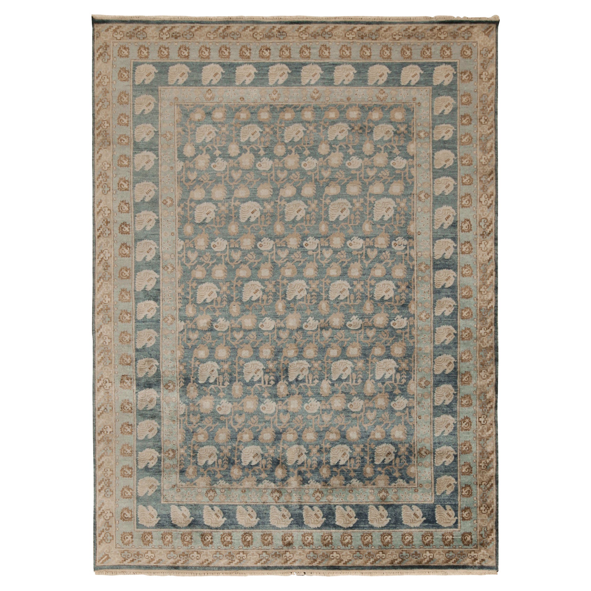 Rug & Kilim’s Classic style rug with Blue & Beige-Brown Floral Pattern For Sale