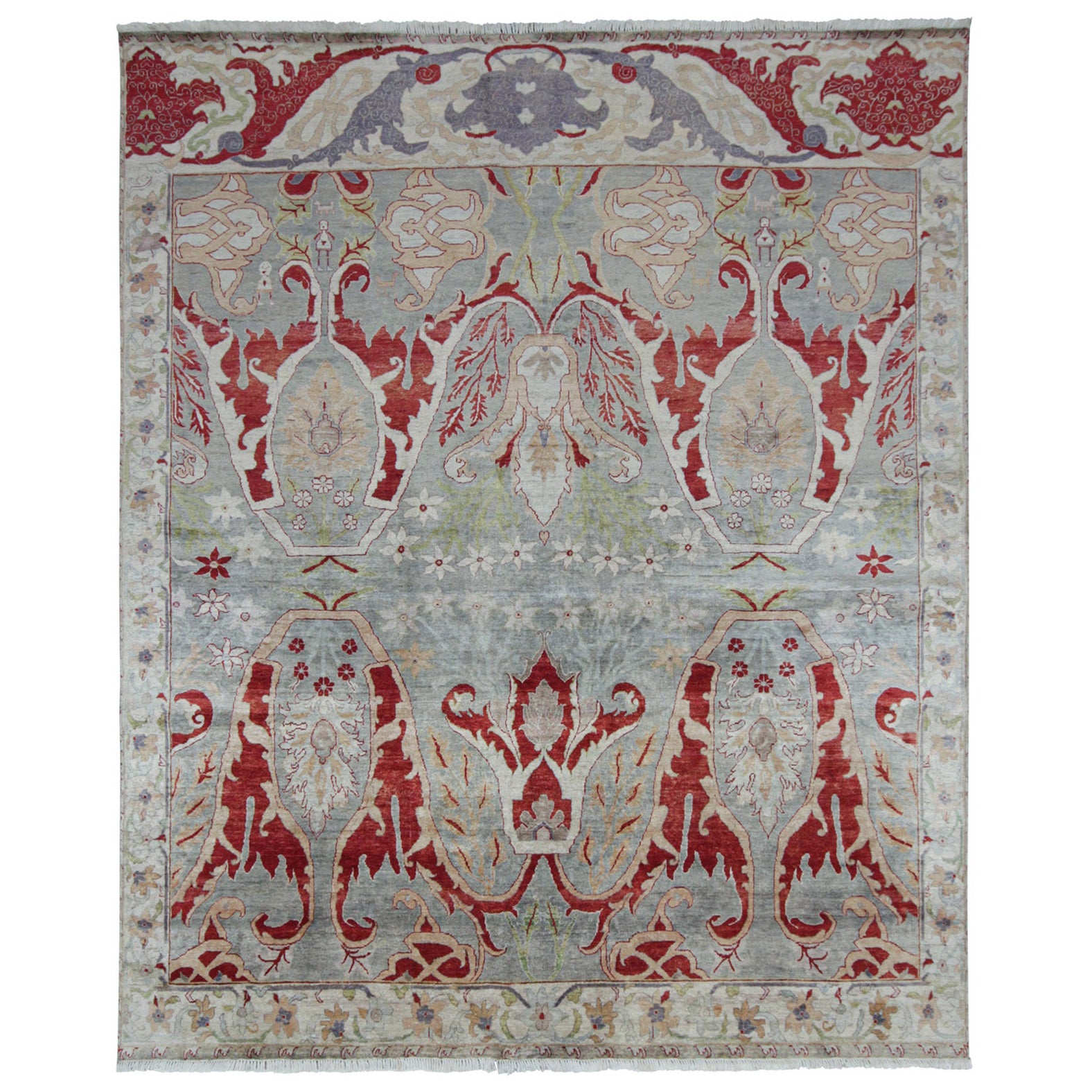 Rug & Kilim's Classic Style Teppich mit roten, blauen und grauen Blumenmustern im Angebot